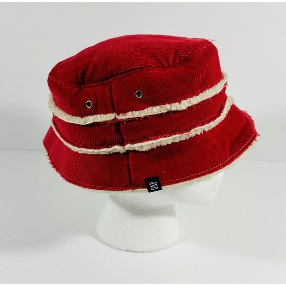 GAP Accessories - Gap Bucket Hat Red Corduroy Sherpa Lined Unisex S/M Warm Y2K Fashion Cap Winter